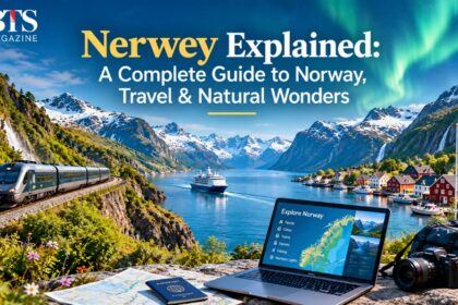 Nerwey Explained: Norway travel guide featuring fjords, mountains, railway, coastal village, and northern lights.