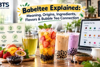 Babeltee customizable tea drink with fruit flavors, milk tea, green tea and boba toppings
