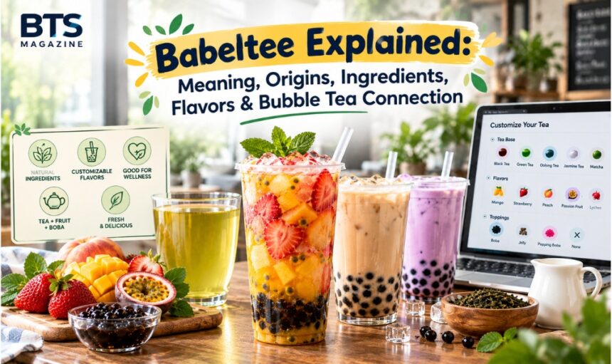 Babeltee customizable tea drink with fruit flavors, milk tea, green tea and boba toppings