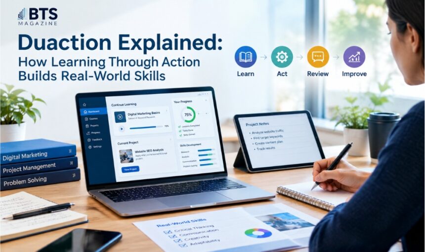 Duaction learning method combining education, practical action, skills development, and real-world experience.