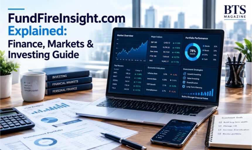 FundFireInsight.com finance and investment research dashboard showing market charts, portfolio performance, financial indicators, and investment strategies