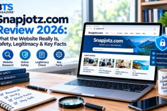 Snapjotz.com review showing website research, online safety, and legitimacy analysis on a laptop