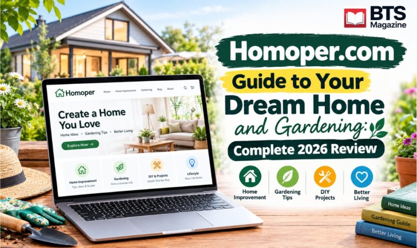 Homoper.com Guide to Your Dream Home and Gardening with a modern home, landscaped garden, and digital home improvement research.