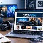 SoSoActive lifestyle and entertainment website guide displayed on a laptop with pop culture, music, movies, technology, and wellness elements