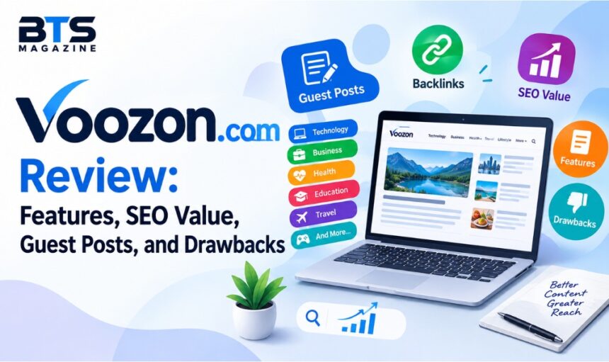 Voozon.com review showing guest posts, backlinks, SEO value, features, and drawbacks