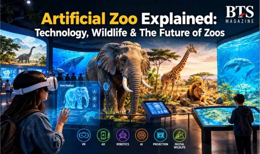 Artificial Zoo featuring digital wildlife, robotic animals, and immersive technology