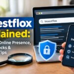 Incestflox meaning and online safety research displayed on a laptop with digital verification elements and BTS Magazine branding.