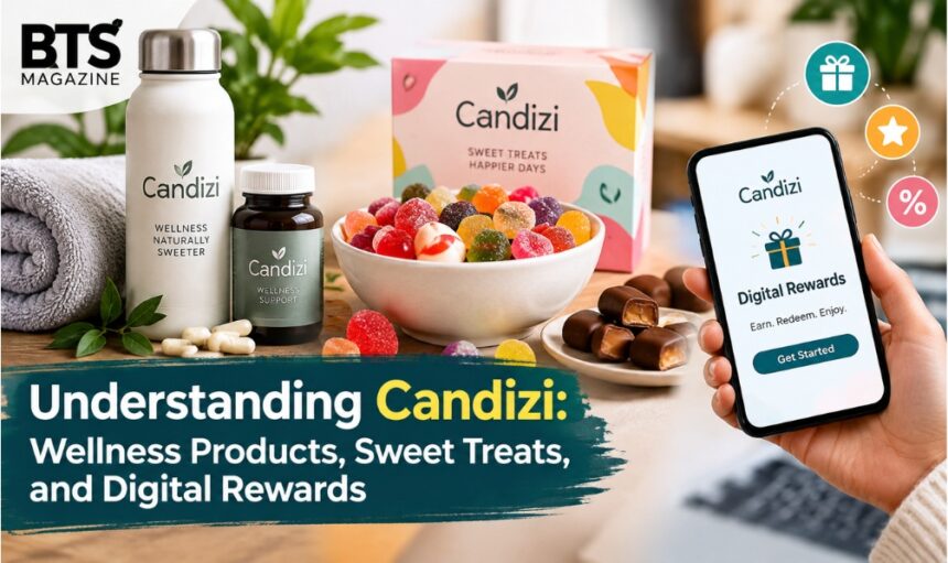 Colorful gummies and candy pieces arranged together to represent the Candizi wellness and confectionery concept