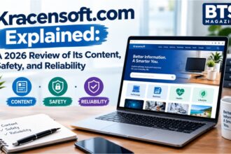 Kracensoft.com review showing a modern technology website with software, AI, programming, Windows, and WordPress topics
