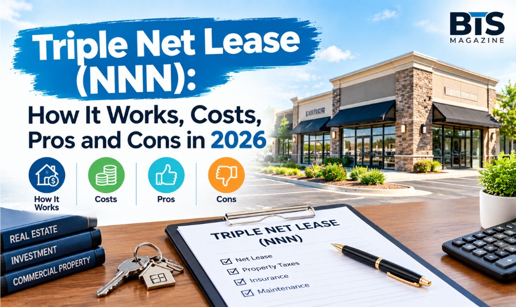 Triple net lease explained with commercial property, rent, taxes, insurance, and maintenance costs.