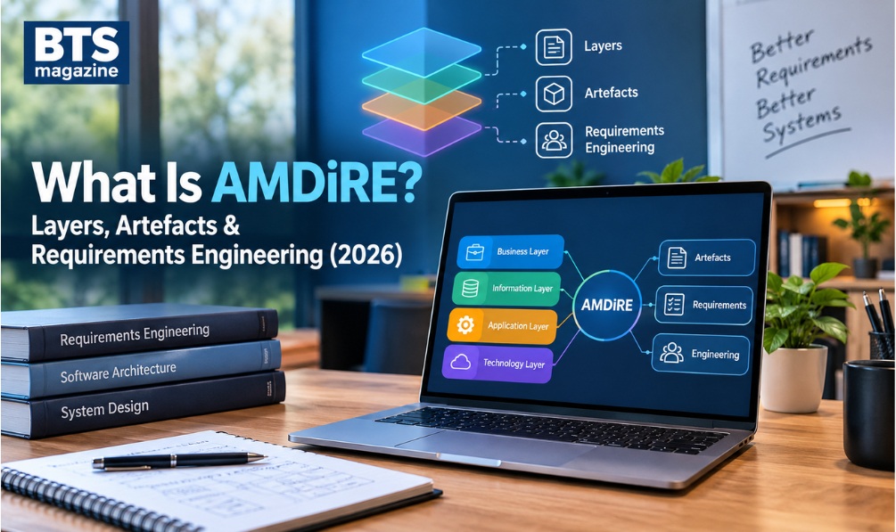 AMDiRE requirements engineering framework showing the context, requirements, and system layers