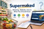 Supermaked meaning and website guide with supermarket shopping imagery and online research