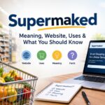 Supermaked meaning and website guide with supermarket shopping imagery and online research
