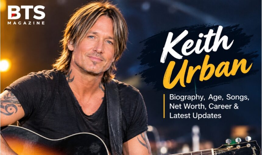 Keith Urban performing live on stage with guitar