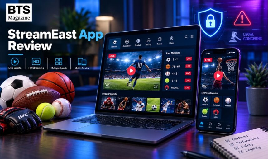 StreamEast App review showing live sports streaming interface and safety considerations