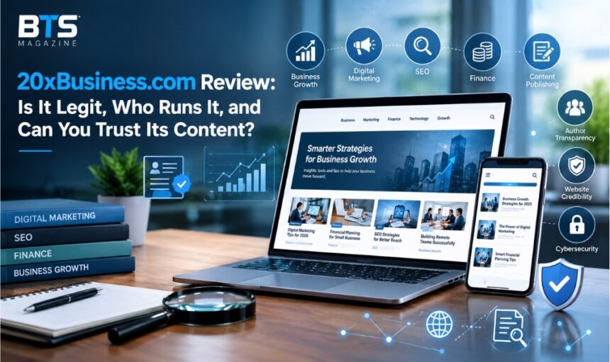 20xBusiness.com review showing business website credibility, digital marketing, SEO, and online research concepts.