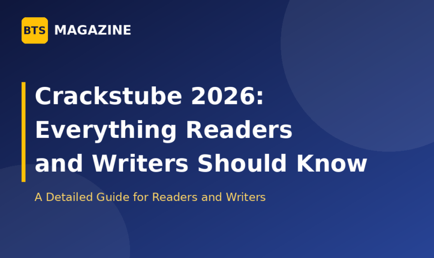 Crackstube 2026 guide for readers and writers with BTS Magazine logo on a dark blue background