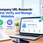 Target company URL research showing how to find and verify official business websites