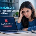 Bug Ralbel28.2.5 error on a laptop screen showing a software crash and troubleshooting steps