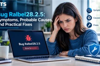 Bug Ralbel28.2.5 error on a laptop screen showing a software crash and troubleshooting steps
