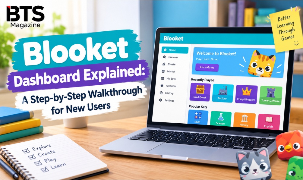 Blooket dashboard screen showing the Discover, Create, Market, and Blooks tabs