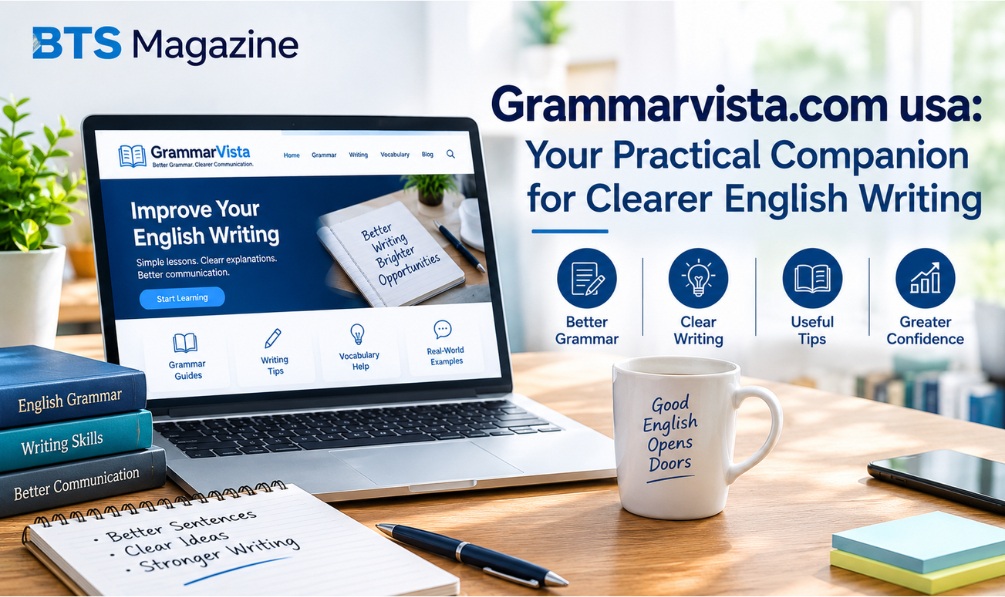Student using Grammarvista.com usa on a laptop to learn English grammar and sentence structure