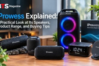 iProwess portable Bluetooth speaker placed on a desk