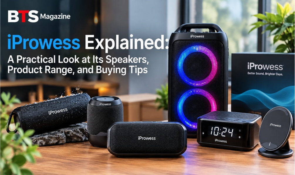 iProwess portable Bluetooth speaker placed on a desk