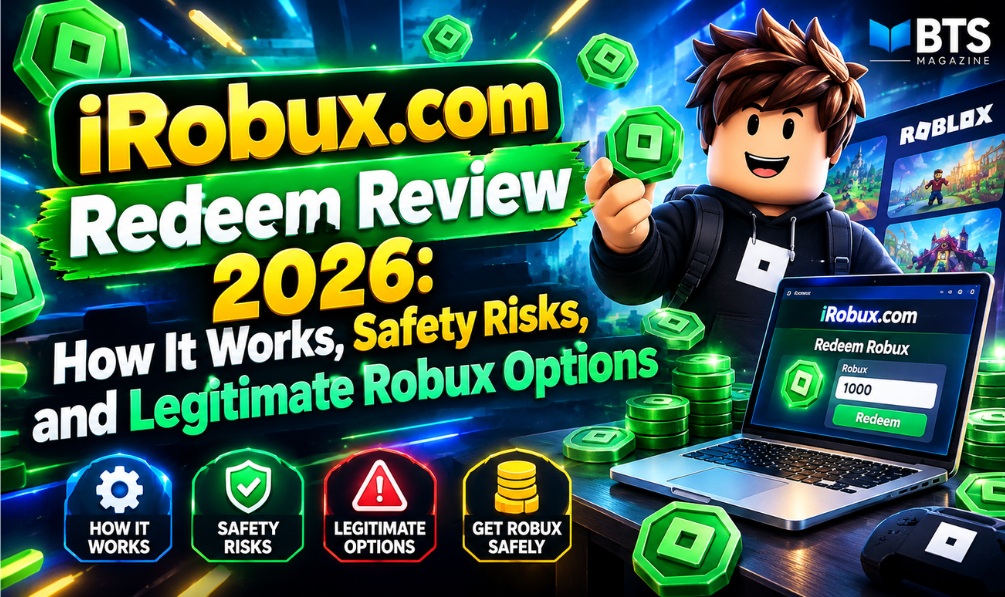iRobux.com redeem review explaining free Robux claims, online safety risks, and legitimate Roblox alternatives.