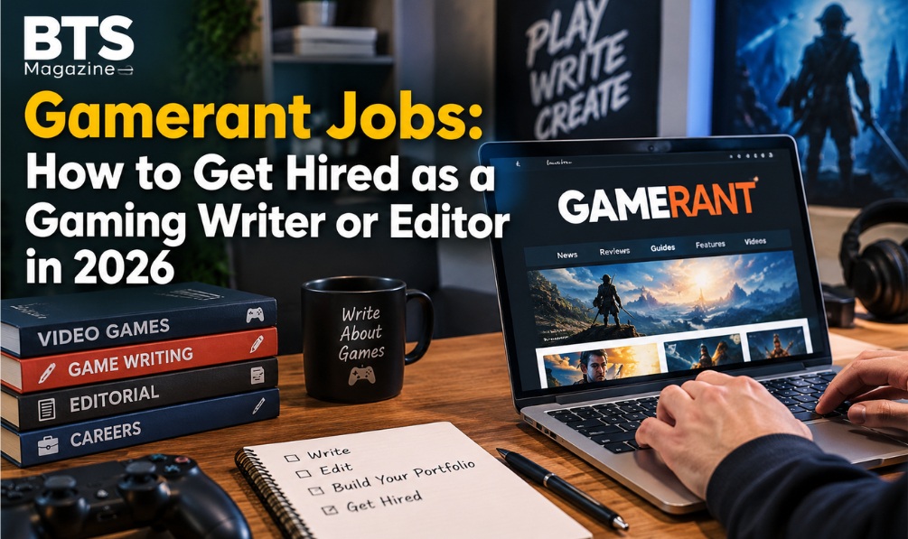 Gaming writer typing an article on a laptop while researching Gamerant jobs and gaming writing careers