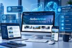 SoSoActive website and digital publishing concept displayed on a laptop screen
