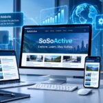 SoSoActive website and digital publishing concept displayed on a laptop screen