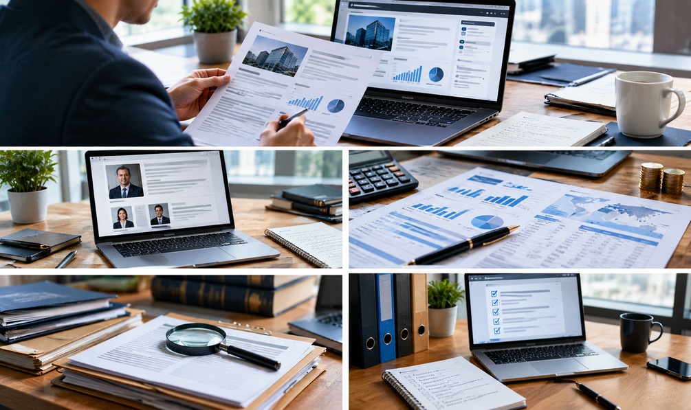 Research dossier for a target company with business reports and market analysis.